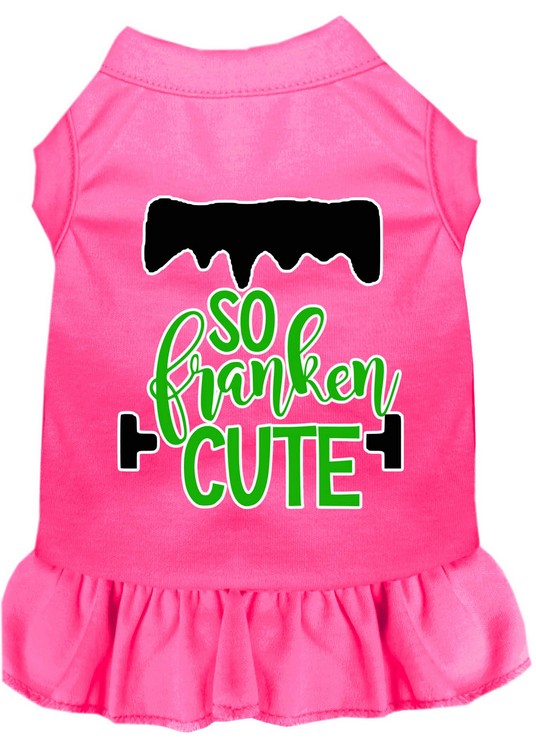 So Franken Cute Screen Print Dog Dress Bright Pink XS